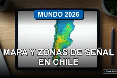Mapa de cobertura de red móvil en Chile mostrado en una tablet sobre un escritorio moderno