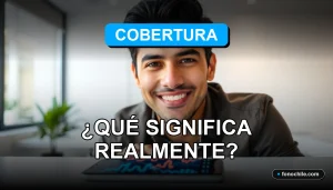 Un hombre hispano sonriendo, representando el servicio al cliente de telecomunicaciones en Chile, con un teléfono inteligente mostrando gráficos abstractos en su escritorio.