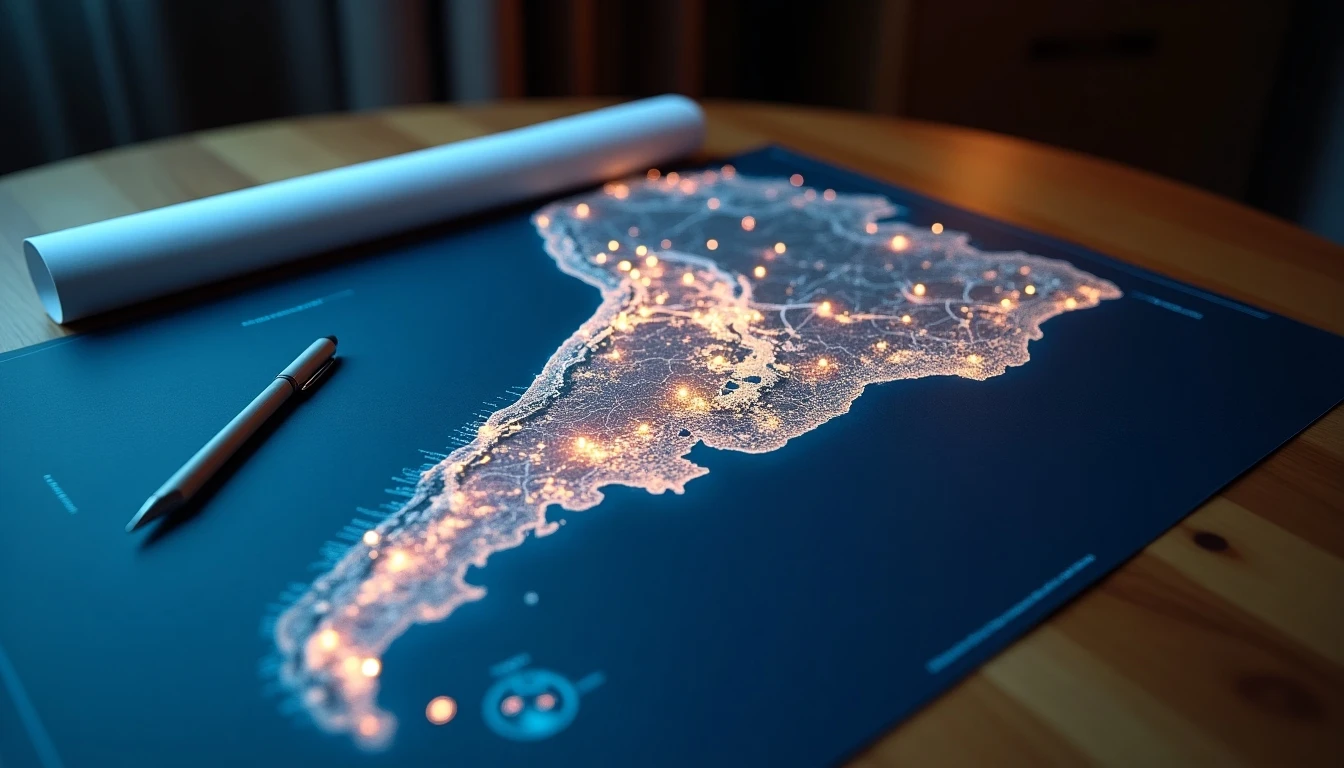 Mapa detallado de la cobertura de red WOM en Chile mostrando zonas urbanas y rurales con superposición digital de conectividad.