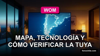 Mapa de cobertura WOM 2026 mostrando una red digital abstracta sobre un fondo oscuro.