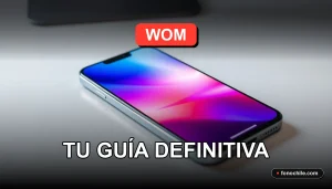 Una guía definitiva para la cobertura de la red móvil WOM 2026, mostrando un moderno teléfono inteligente en un escritorio.