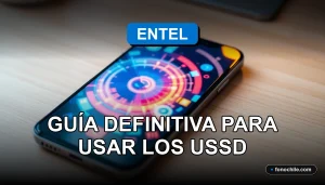Pantalla de teléfono móvil mostrando gráficos abstractos de colores con los códigos USSD de Entel en primer plano.