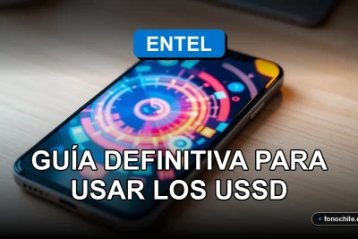 Pantalla de teléfono móvil mostrando gráficos abstractos de colores con los códigos USSD de Entel en primer plano.