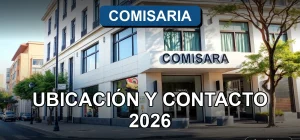 Una comisaría de policía moderna con su dirección y número de teléfono de contacto visible.