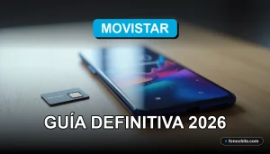 Un teléfono inteligente moderno y una tarjeta SIM descansando sobre una mesa de madera clara, con gráficos abstractos de colores en la pantalla del teléfono.