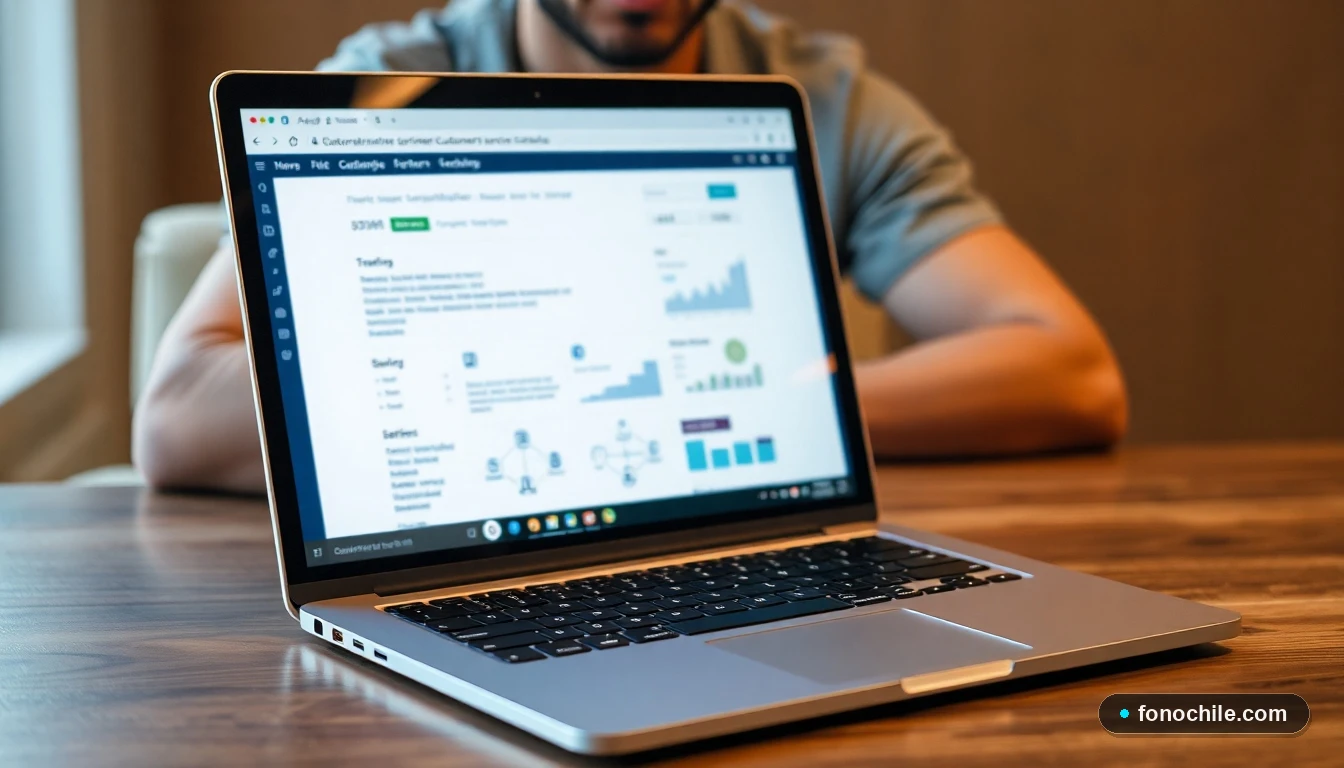 Persona consultando los detalles de su plan de servicios en un portal de cliente en línea, pantalla con gráficos abstractos.