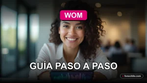 Guía para dar de baja un plan de telefonía móvil WOM en una pantalla con gráficos abstractos.