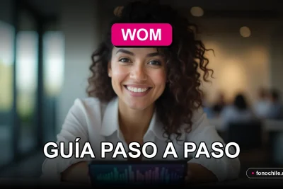 Guía para dar de baja un plan de telefonía móvil WOM en una pantalla con gráficos abstractos.