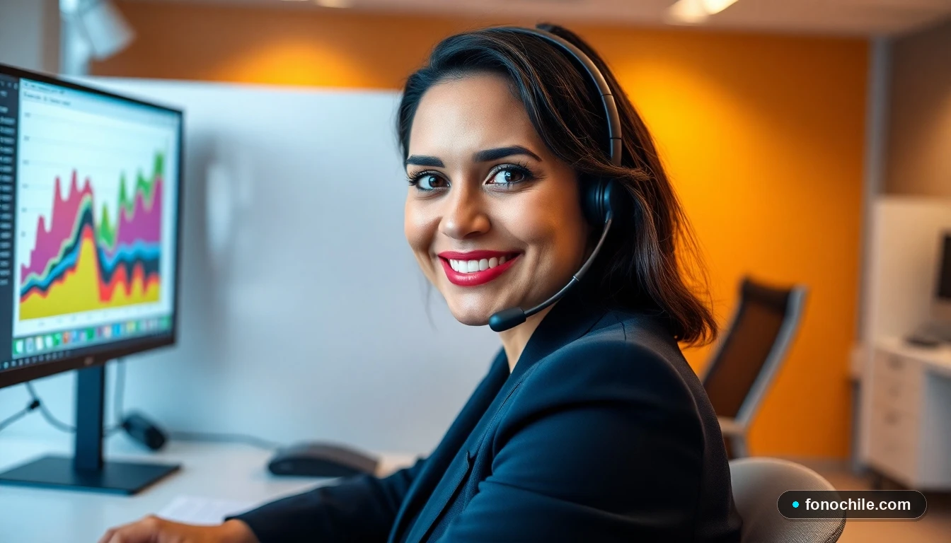 Agente de servicio al cliente de Mundo Pacífico en una estación de trabajo moderna, lista para asistirte.