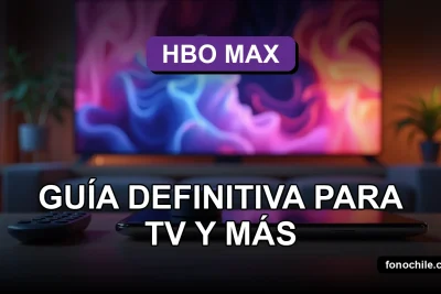 Un mando a distancia moderno y un teléfono inteligente reposan sobre una mesa de centro de madera clara, frente a un televisor de pantalla grande que muestra gráficos abstractos de colores.