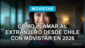 Mujer latina sonriente en un ambiente moderno, con un teléfono inteligente mostrando gráficos abstractos de colores, representando llamadas internacionales con Movistar.