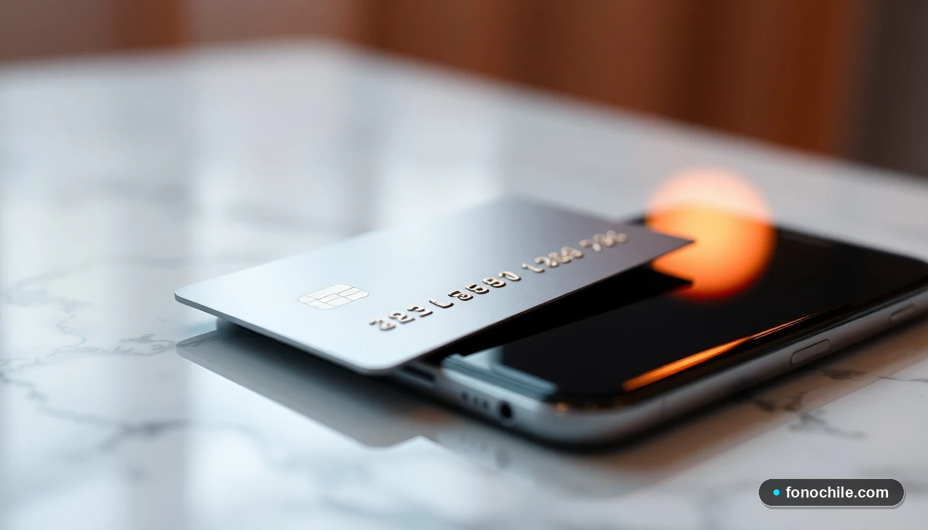 Primer plano de un teléfono y una tarjeta de crédito, representando los métodos de pago digitales de Entel.