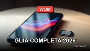 Un smartphone moderno mostrando gráficos abstractos de colores, reposando sobre una mesa de madera clara, junto a una tarjeta SIM.