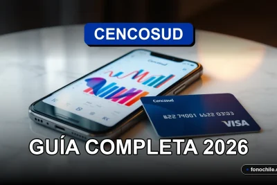 Tarjeta de crédito Cencosud y un smartphone mostrando gráficos abstractos, sobre una mesa.