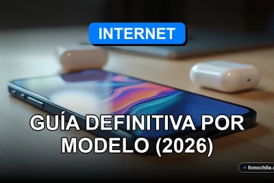 iPhone moderno mostrando gráficos abstractos de colores, reposando sobre una mesa de madera clara junto a otros dispositivos Apple.