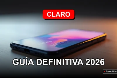 Claro Chile smartphone con pantalla mostrando gráficos abstractos de colores, descansando sobre una mesa de madera clara.