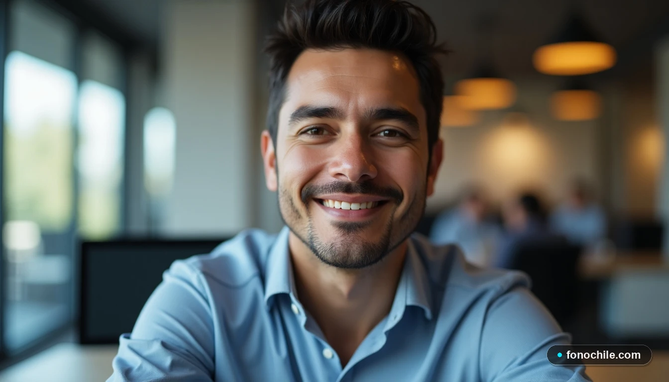 Asesor de servicio al cliente Entel sonriendo, representando soporte confiable para consultas.