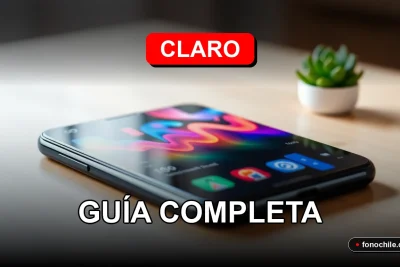 Un teléfono inteligente moderno con pantalla iluminada mostrando gráficos abstractos de colores, reposando sobre una mesa de madera clara junto a una planta pequeña.