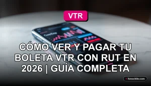 Una guía visual para ver y pagar tu boleta VTR online usando tu RUT, mostrando un teléfono inteligente en una mesa.