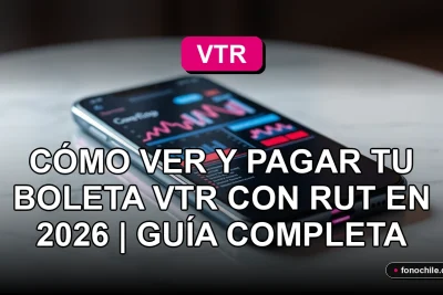Una guía visual para ver y pagar tu boleta VTR online usando tu RUT, mostrando un teléfono inteligente en una mesa.