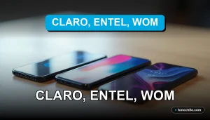 Comparación de aplicaciones móviles de telecomunicaciones Claro, Entel y WOM en 2026 mostrada en tres teléfonos inteligentes modernos.