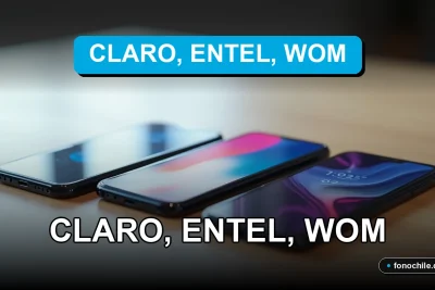Comparación de aplicaciones móviles de telecomunicaciones Claro, Entel y WOM en 2026 mostrada en tres teléfonos inteligentes modernos.