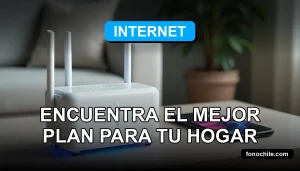 Un moderno router Wi-Fi 6 y un teléfono inteligente con pantalla que muestra gráficos abstractos, descansando sobre una mesa de madera clara con un fondo desenfocado de un salón contemporáneo.