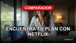 Comparador de planes de internet 2026 con Netflix incluido, mostrando opciones de fibra óptica y 5G en una pantalla con gráficos abstractos.