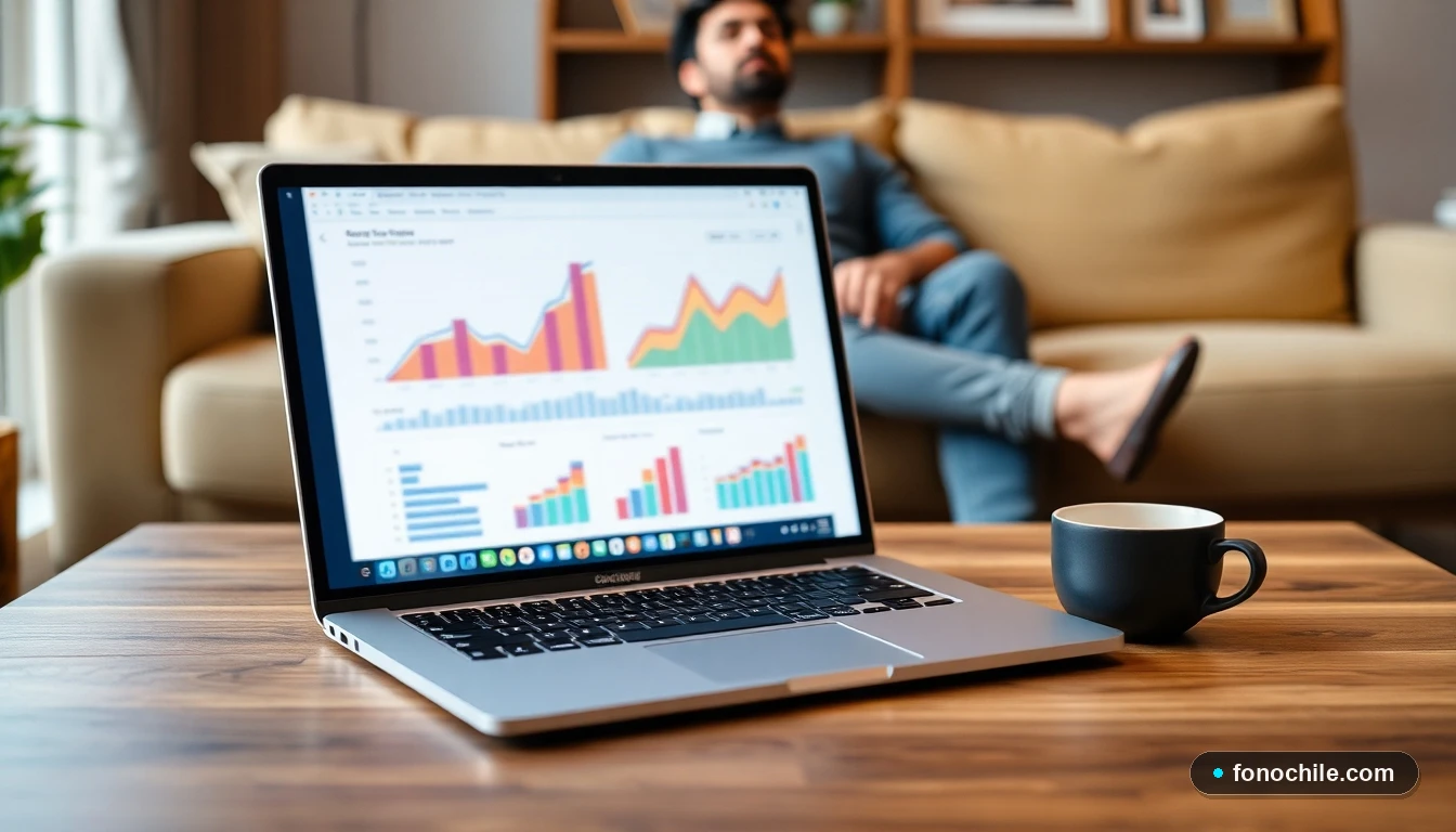 Laptop mostrando un comparador de planes de internet en el hogar sobre una mesa de madera