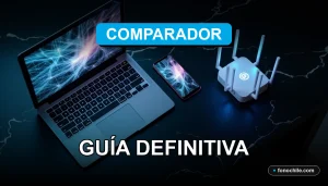 Guía comparativa de tecnologías de internet para 2026 mostrando dispositivos modernos en una mesa.