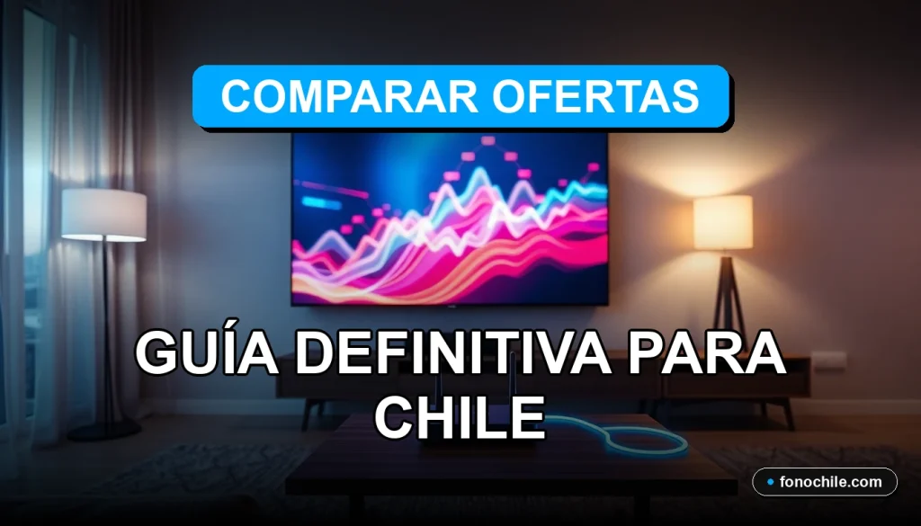 Guía para comparar ofertas de internet y televisión en Chile sobre un escritorio moderno con gráficos abstractos.