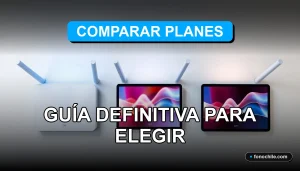 Comparación visual de planes de internet hogar con gráficos abstractos de velocidad en una mesa moderna.