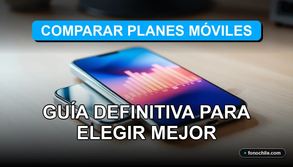 Un teléfono inteligente moderno sobre una mesa de madera con pantalla mostrando gráficos abstractos de colores, comparando planes móviles.