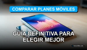Un teléfono inteligente moderno sobre una mesa de madera con pantalla mostrando gráficos abstractos de colores, comparando planes móviles.