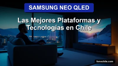 Hombre relajado en sofá moderno mirando contenido 8K en un televisor Samsung Neo QLED con tecnología de pantalla Quantum Matrix en una sala chilena con vista a los Andes al atardecer.