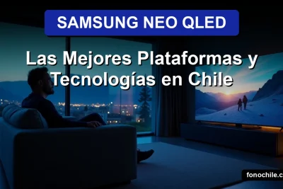 Hombre relajado en sofá moderno mirando contenido 8K en un televisor Samsung Neo QLED con tecnología de pantalla Quantum Matrix en una sala chilena con vista a los Andes al atardecer.