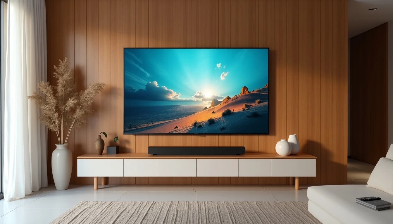Televisor QLED 8K de última generación en una sala de estar moderna chilena, mostrando contenido de streaming en alta definición.