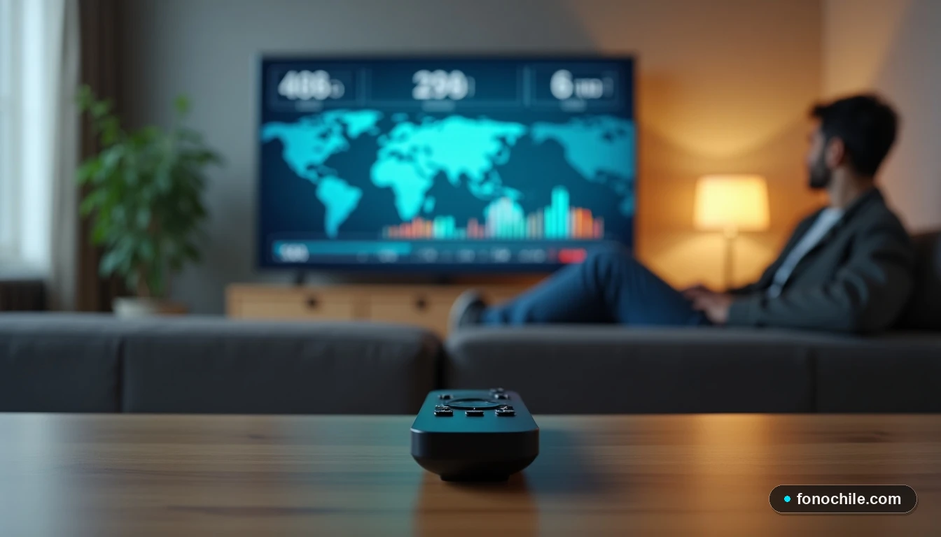 Comparación visual de tecnologías de televisión en 2026 mostrando gráficos de rendimiento y un control remoto moderno.