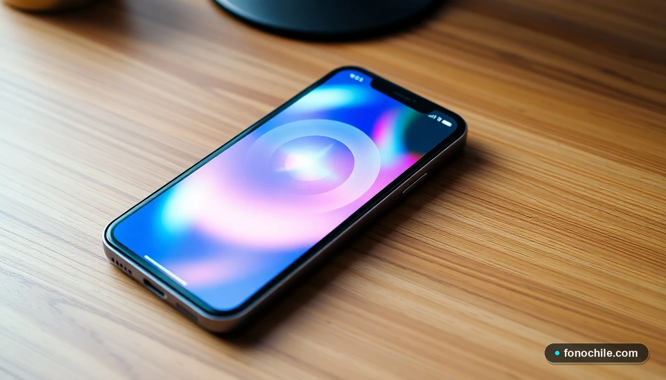 Pantalla de smartphone mostrando un gráfico abstracto de intensidad de señal de red móvil con colores vibrantes.