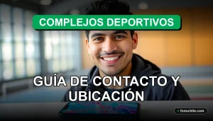Guía de contacto y ubicación de los Complejos Deportivos Santiago 2026 en un dispositivo móvil.