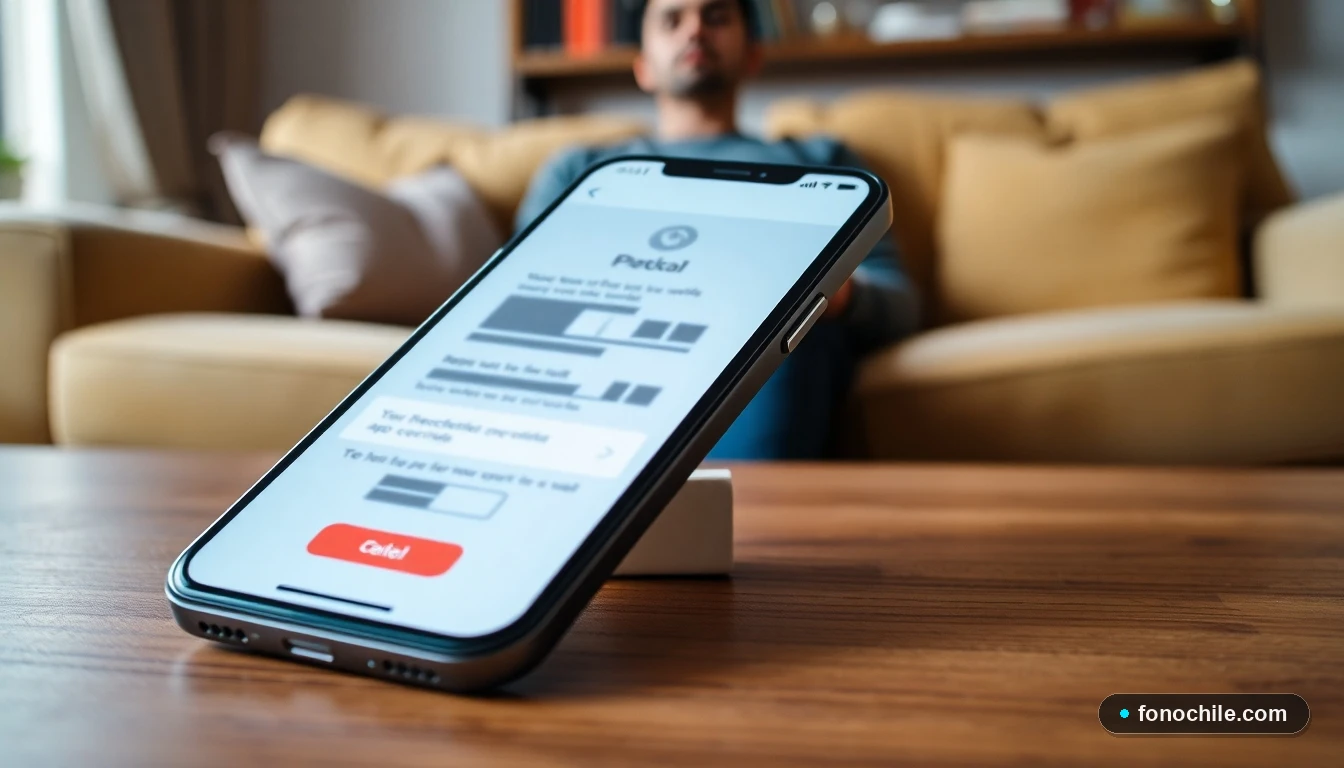 Smartphone usado en buen estado sobre una mesa, mostrando una interfaz de verificación de seguridad en su pantalla.