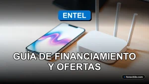 Un teléfono inteligente moderno y un router sobre un escritorio de madera, con pantallas mostrando gráficos abstractos, representando las ofertas de financiamiento de Entel para 2026.