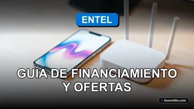 Un teléfono inteligente moderno y un router sobre un escritorio de madera, con pantallas mostrando gráficos abstractos, representando las ofertas de financiamiento de Entel para 2026.