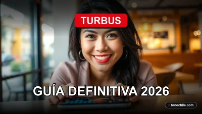 Una mujer sonriente consulta la aplicación de Turbus en su teléfono inteligente sobre un fondo moderno y minimalista.