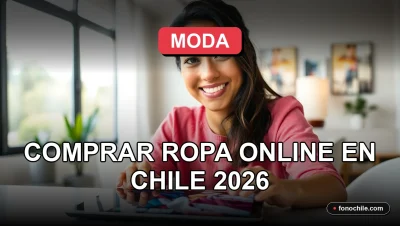 Una mujer latina sonriente mira a la cámara mientras revisa ropa en una tablet, representando la experiencia de comprar moda online en Chile.