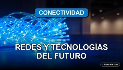 Tecnología de redes y conectividad del futuro en Chile 2026, mostrando cables de fibra óptica brillantes en un entorno moderno.