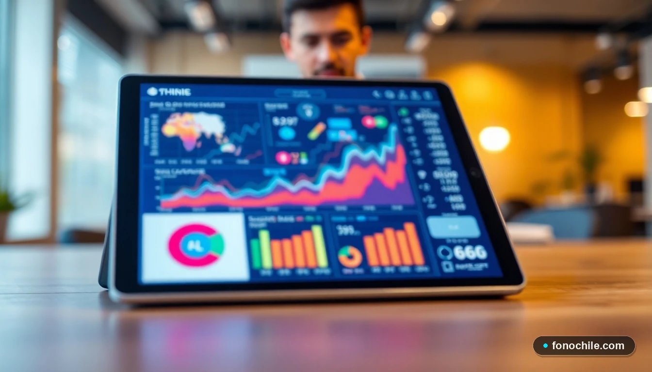 Gráficos abstractos de datos que muestran el crecimiento de la red y la cobertura de conectividad en Chile para el año 2026.