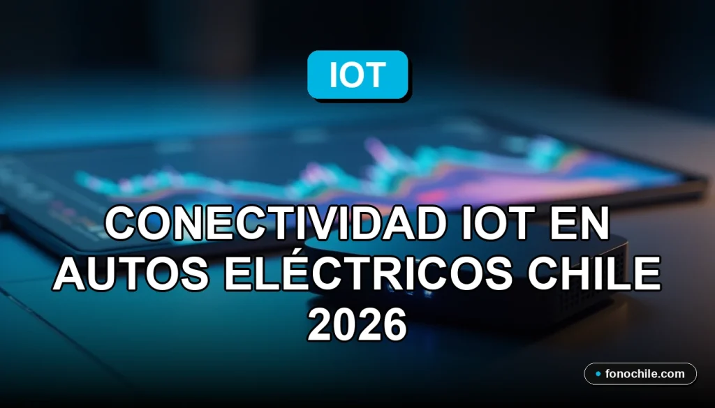 Conectividad IoT para autos eléctricos en Chile, gráficos de datos abstractos en pantalla, tecnología de red inteligente.