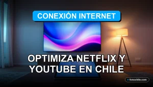 Optimización de streaming de Netflix y YouTube con internet de alta velocidad en Chile, gráficos abstractos en pantallas.
