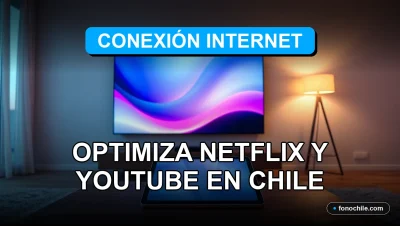 Optimización de streaming de Netflix y YouTube con internet de alta velocidad en Chile, gráficos abstractos en pantallas.